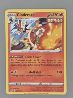 Pokemon TCG Cinderace 028/198 Card Sword & Shield Chilling Reign Non-Holo Mint - Image 1