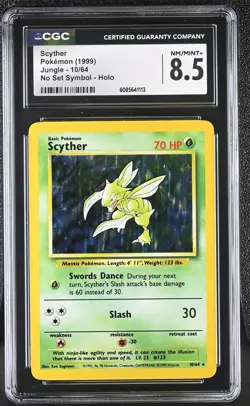 CGC 8.5 Scyther 1999 Jungle 10/64 No Set Symbol Holo Pokemon Card - Image 1