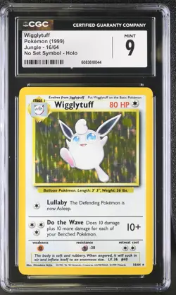CGC 9 MINT Wigglytuff 1999 Jungle 16/64 No Set Symbol Holo Pokemon Card - Image 1