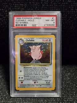 PSA 8 Mint Pokemon 1999 Unlimited Holo Clefable Jungle No Symbol Error #1 Rare! - Image 1