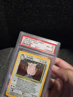 PSA 8 Mint Pokemon 1999 Unlimited Holo Clefable Jungle No Symbol Error #1 Rare! - Image 5