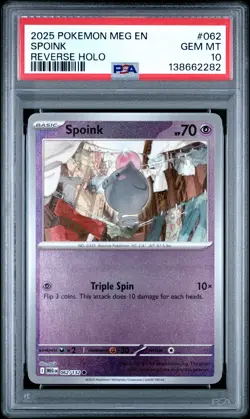 2025 POKEMON MEG EN-MEGA EVOLUTION REVERSE HOLO #062 SPOINK PSA 10 - Image 1