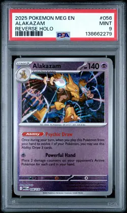 2025 POKEMON MEG EN-MEGA EVOLUTION REVERSE HOLO #056 ALAKAZAM PSA 9 - Image 1