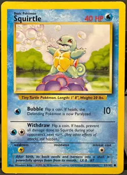 Squirtle 63/102 Base Set Pokemon TCG 1999 MP - Image 1