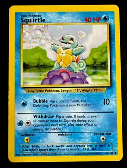 Squirtle 63/102 MP Base Set Common Unlimited Vintage Pokemon Tcg Moderate Play - Image 1