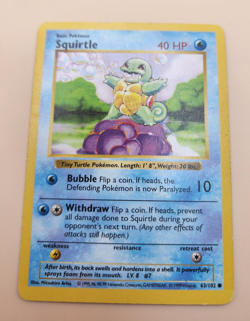 Squirtle 63/102 Base Set Common Regular Shadowless 1999 WOTC Pokemon TCG MP - Image 3