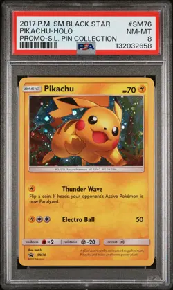 2017 POKEMON SM PROMO SHINING LEGENDS PIN COLLECTION PIKACHU-HOLO PSA 8 - Image 1
