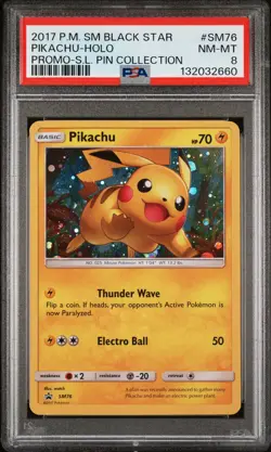 2017 POKEMON SM PROMO SHINING LEGENDS PIN COLLECTION PIKACHU-HOLO PSA 8 - Image 1