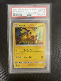 2017 POKEMON SM BLACK STAR PROMO SHINING LEGENDS PIN COLL PIKACHU-HOLO PSA 7 - Image 1