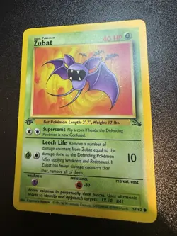 1st Edition Zubat 57/62 Fossil Set - Common Pokemon Card - NM - Image 1