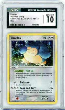 CGC GEM MINT 10 Pokemon TCG Snorlax 15/112 EX Fire Red & Leaf Green Holo (2004) - Image 1