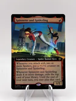 Spinneret and Spiderling 0264 Foil Extended Art Marvel's Spider-Man SPM MTG NM - Image 1
