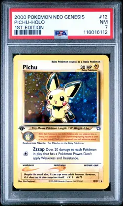 2000 POKEMON NEO GENESIS 1ST ED #12 PICHU-HOLO PSA 7 - Image 1