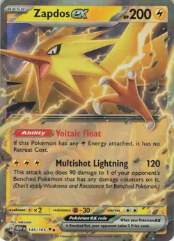 Zapdos ex 145/165 Double Rare Holo SV: Scarlet & Violet 151 NM Pokemon - Image 1