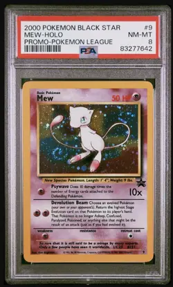 2000 POKEMON PROMO BLACK STAR | POKEMON LEAGUE MEW HOLO #9 PSA 8 Swirl - Image 1