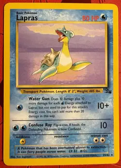 Pokemon TCG Lapras 25/62 Fossil Unlimited Non-Holo Rare WOTC Vintage LP - Image 1