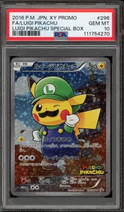 Pokemon Luigi Pikachu Special Bx. Japanese Full Art Promo 296/XY-P PSA 10 - Image 1