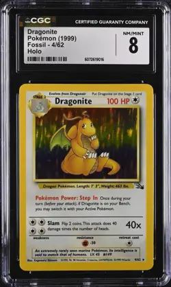 Dragonite CGC 8 Fossil 4/62 Holo Pokemon 1999 Vintage - Image 1