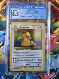 1999 Pokemon Fossil Unlimited 4/62 Dragonite Holo CGC 8.5 - Image 1