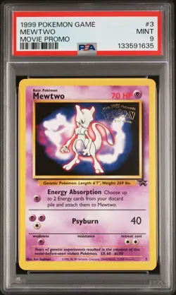 1999 POKEMON GAME MOVIE PROMO #3 MEWTWO PSA 9 - Image 1