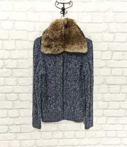 Nine Lives Zip Cardigan with Real Fur Collar Kidmohair/Merino Wool Blend size M - Image 1