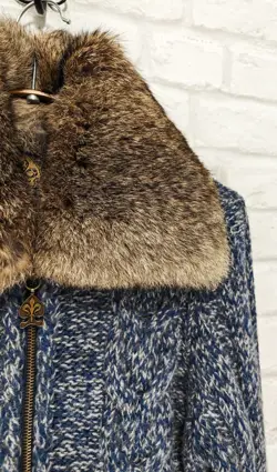 Nine Lives Zip Cardigan with Real Fur Collar Kidmohair/Merino Wool Blend size M - Image 2