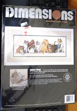 1994 sealed cross stitch kit ~ NINE LIVES ~ cats picture - Image 1