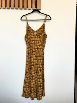 Nine Lives Bazaar Shimmy Slip dress - Antigua (Mustard & brown) Size 16 RRP $229 - Image 3