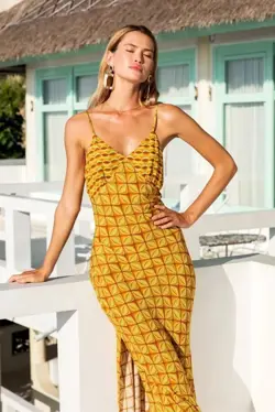 Nine Lives Bazaar Shimmy Slip dress - Antigua (Mustard & brown) Size 16 RRP $229 - Image 5