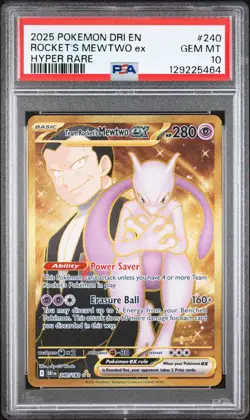 2025 Pokemon Destined Rivals DRI En Rocket's Mewtwo Ex Hyper Rare #240 PSA 10 - Image 1