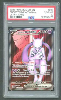 2025 POKEMON DESTINED RIVALS ROCKET"S MEWTWO ULTRA RARE #213 PSA 10 GEM MINT - Image 1
