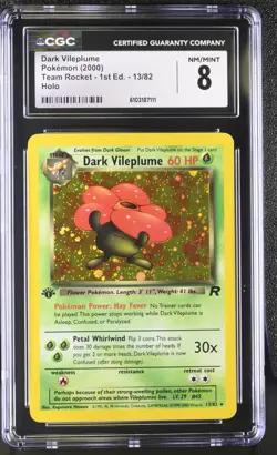 2000 POKEMON TEAM ROCKET 1ST EDITION DARK VILEPLUME #13/82 HOLO FOIL CGC 8 - Image 1