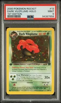 2000 Pokemon Team Rocket Dark Vileplume 1st Edition Holo Rare #13 PSA 9 Mint - Image 1