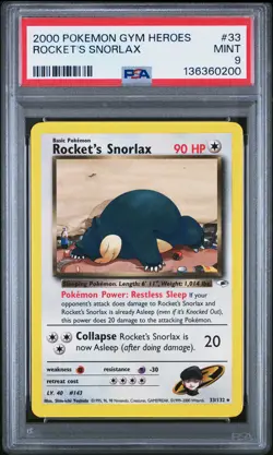 2000 POKEMON GYM HEROES #33 ROCKET'S SNORLAX PSA 9 - Image 1