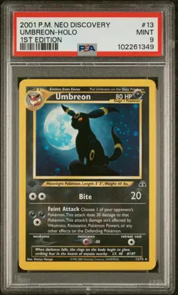 2001 Pokemon Neo Discovery 1st Edition #13 Umbreon HOLO PSA 9 MINT - Image 1