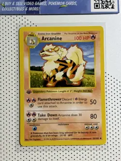 Pokemon 1999 1st Edition Arcanine Base Set Shadowless #23/102 - Good Condition - Image 2