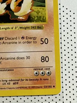 Pokemon 1999 1st Edition Arcanine Base Set Shadowless #23/102 - Good Condition - Image 5