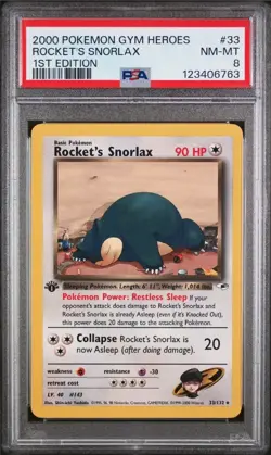 Pokemon Rocket's Snorlax 2000 Gym Heroes 1st Edition Rare #33 PSA 8 🔥New Cert🔥 - Image 1