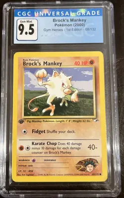 2000 Pokemon Gym Heroes 1st Ed 68/132 Brock's Mankey CGC Blue 9.5/10 GEM MINT - Image 1