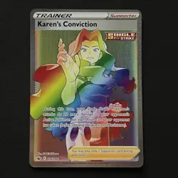 KAREN'S CONVICTION 216/198 CHILLING REIGN POKEMON (RAINBOW SECRET RARE, NM) - Image 1