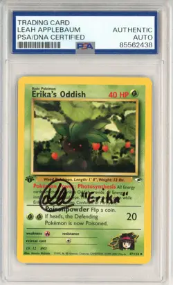 PSA Signed Leah Applebaum Pokemon Erika's Oddish 047/132 Gym Heroes Regular - Image 1