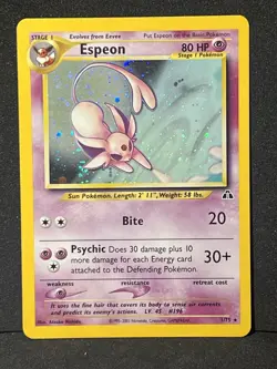 Espeon 1/75 Pokemon TCG Neo Discovery Holo Rare Unlimited WOTC Ear Swirl - Image 1