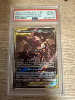 Pokemon TCG Umbreon and Darkrai GX #SM241 Sun And Moon Tag Team PSA 8 - Image 1