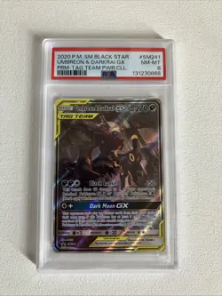 Pokemon TCG Umbreon and Darkrai GX #SM241 Sun And Moon Tag Team PSA 8 - Image 1