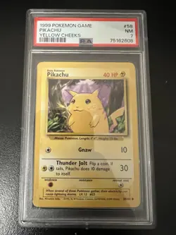 1999 POKEMON PIKACHU YELLOW CHEEKS SHADOWLESS BASE SET #58/102 PSA 7 - Image 1