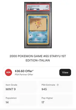 POKEMON PSA 9 STARYU 65/102 SET BASE 1st PRIMA EDIZIONE ITALIANO 2000 POP 14!🌏 - Image 4