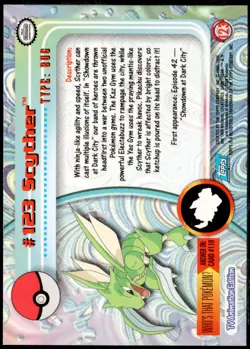2000 Topps Pokemon TV Animation Edition Series 3 Holo Foil #123 Scyther - Image 2