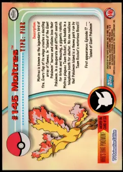 2000 Topps Pokemon TV Animation Edition Series 3 Holo Foil #146 Moltres - Image 2