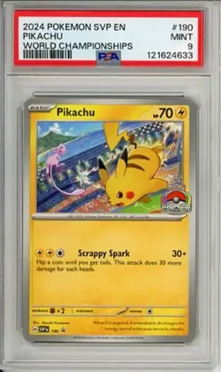 2024 POKEMON SVP EN-SV BLACK STAR PROMO WORLD CHAMPIONSHIPS #190 PIKACHU PSA 9 - Image 1