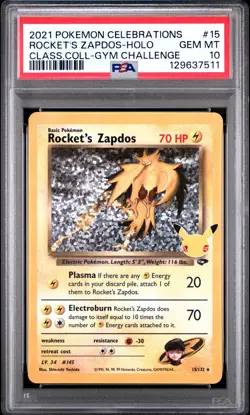 2021 POKEMON CELEBRATIONS CLASSIC COLL #15 ROCKET'S ZAPDOS-HOLO PSA 10 - Image 1